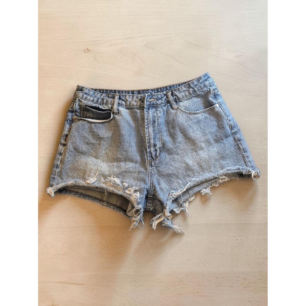 Articles Of Society Light Wash Frayed Denim Super Short Shorts